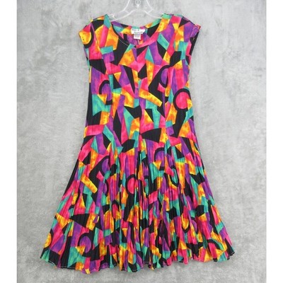 Vintage Niki & Danielle Dress Womens Medium  Abstract Pleated Relaxed Artsy Boho