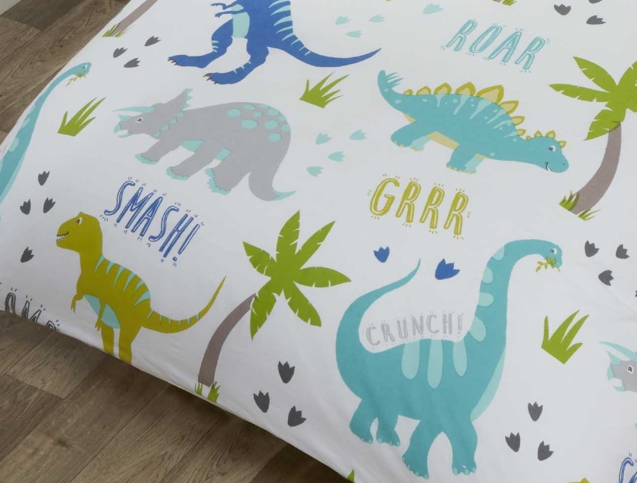 Set biancheria da letto Roarsome dinosauro bambino junior lettino letto copripiumino verde nuovo foto 3