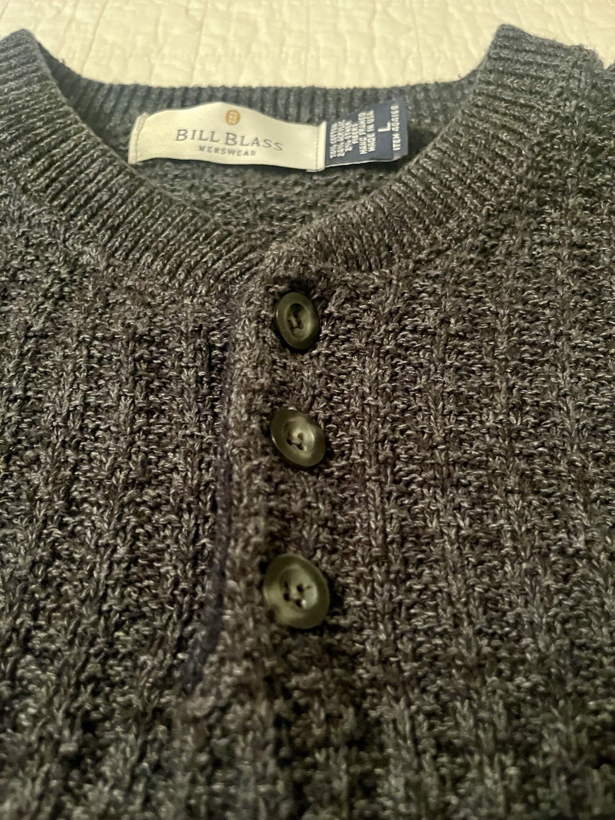 Bill Blass Quarter Button Pullover Gray Men’s Cab… - image 3