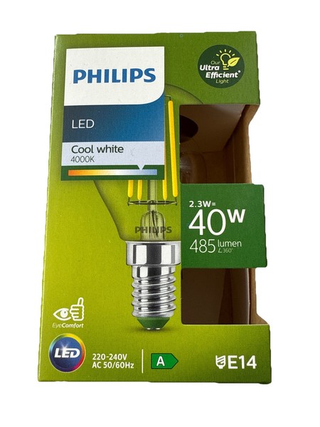 Philips P45 E14 Led Glas 2,3 W=40W 485Lm 4000K Neutralweiß Ultra Effizient Ø45Mm-image