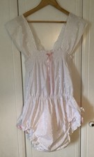 ADULT BABY SISSY ROMPER SUIT EMBROIDERY ENGLAISE WHITE/PINK FRILLS