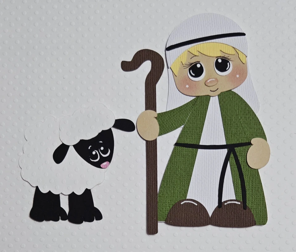 Nativity Shephard Green and Sheep. Scrapbook, Card Making Paper Piecing