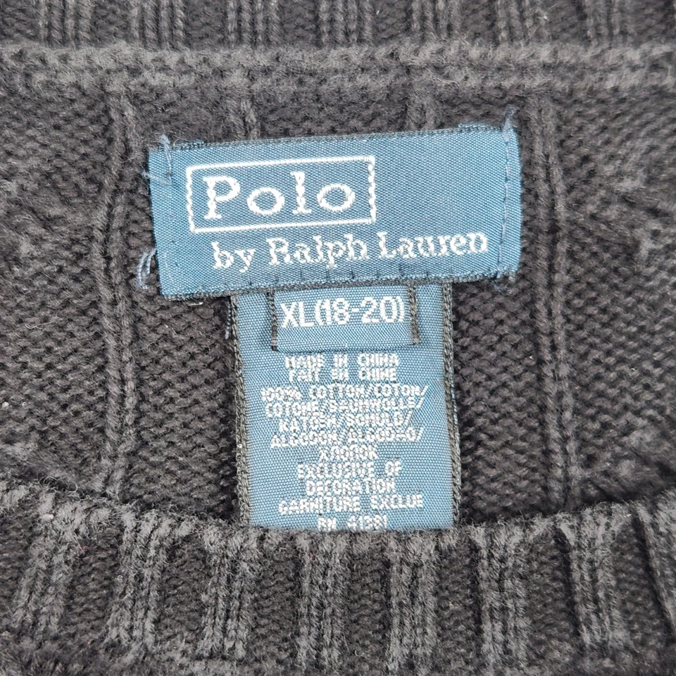 Polo Ralph Lauren Suéter Niños XL Negro Cable Tejido Pescador Preppy Clásico Foto 3 de 4