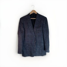 Men Blazer Tweed Silk Blue Plaid Vintage, Classic, Traditionalist Size R44