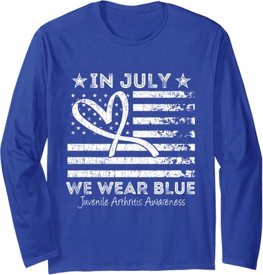 We Wear Blue Juvenile Arthritis Awareness US Flag Long Sleeve Tshirt
