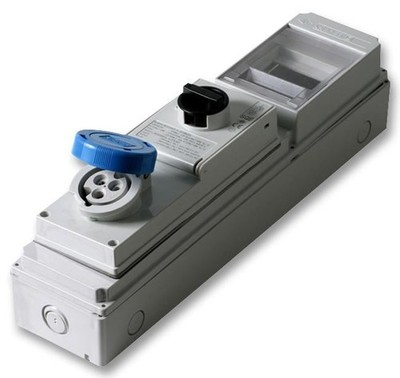 PRO POWER 16A 240V Switched Interlocked CEE Socket inc RCD Compartment 2P+E Blue