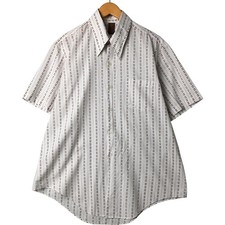 Vintage Striped Pattern Short Sleeve Polyester Shirt Men's Size XL