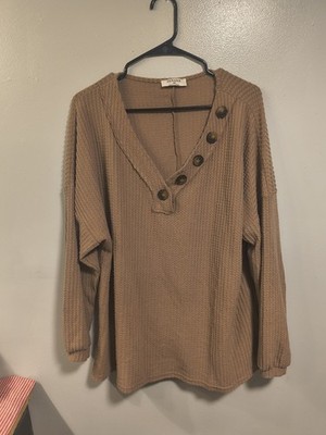 Zenana Outfitters 1x Pullover V Neck Long Sleeve Top Women's