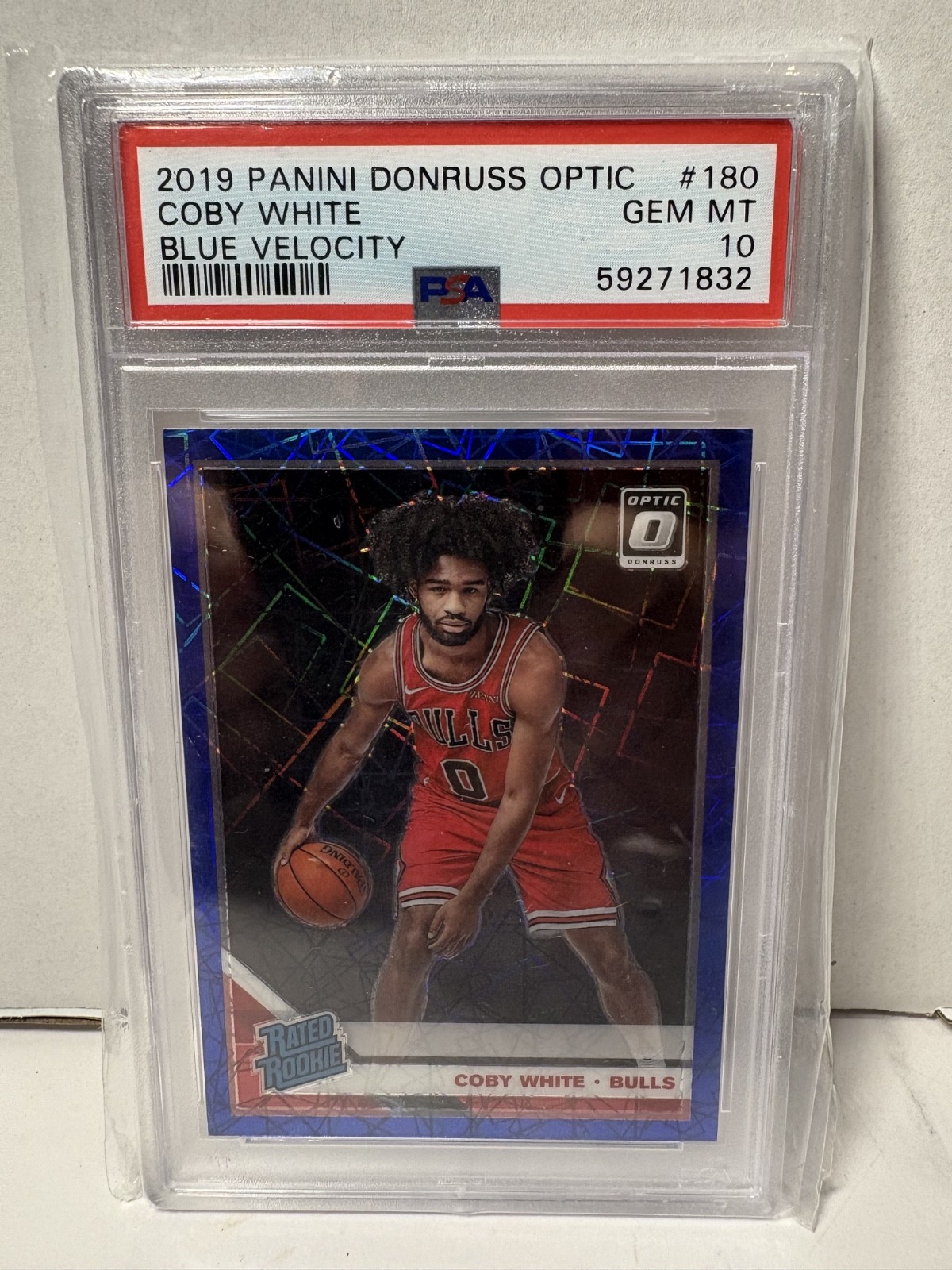 2019-20 Panini Donruss Optic Rated Rookie Coby White #180 Blue Velocity PSA 10