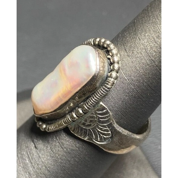 925 Sterling Silver And Baroque Pearl Ring Size 7.75 Sky - Image 2 of 4
