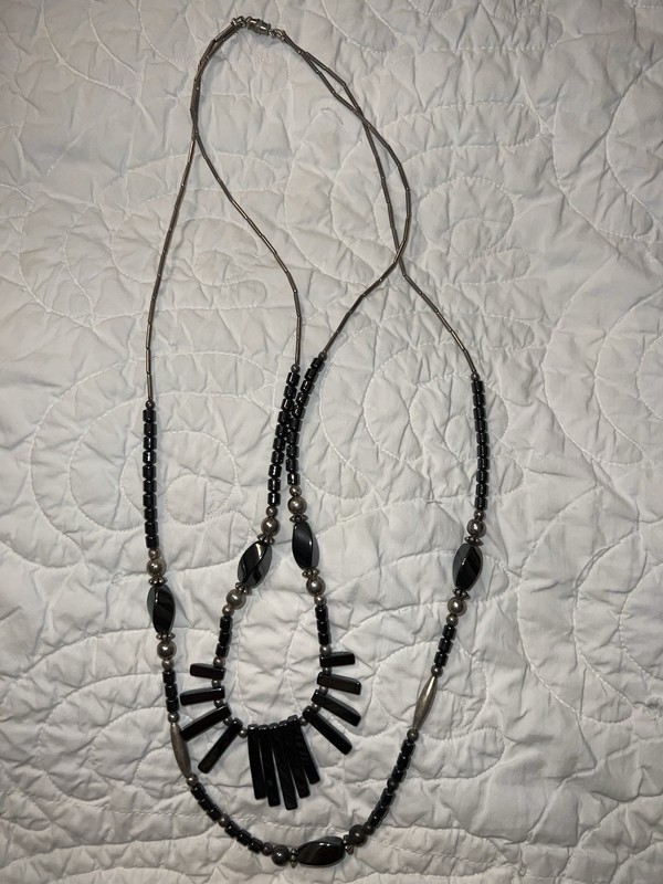 Vintage Jovita Haskie Navajo Sterling Silver Hematite Double Necklace