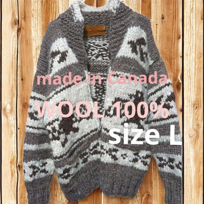 Cowichan Sweater Made Canada Stick Hand Knitted Thick Zip Sizel