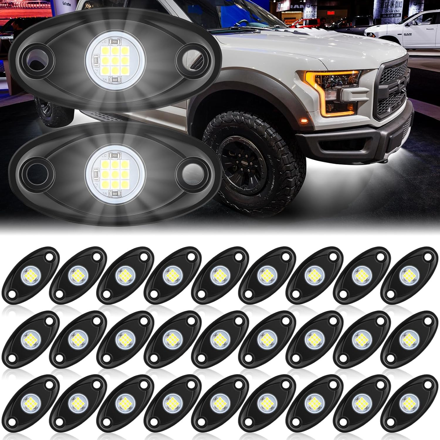 30 Pods Rock Lights White Underglow for Trucks Car SUV white