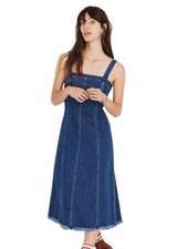 Madewell Medium Blue Wash Denim Midi Dress with Raw Hem Womens 6