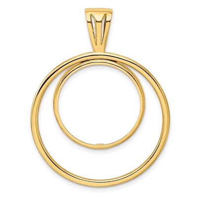 14k Gelbgold versetzter Doppelkreis 20,1 mm Krappe Münze Einfassung Anhänger