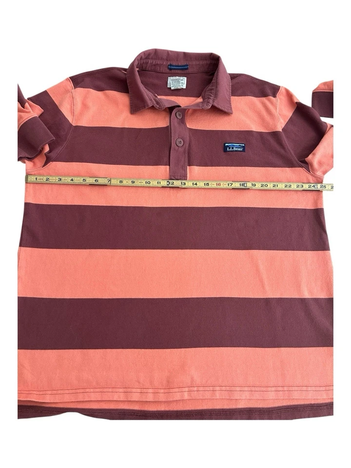 LL Bean XL Long Sleeve Rugby Shirt Brown/Orange Striped Mens Cotton - Image 4 of 4