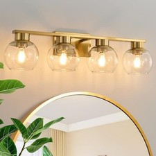 Deyidn 29.53 in. 4-Light Gold Bathroom Vanity Light with Clear Glass Shades