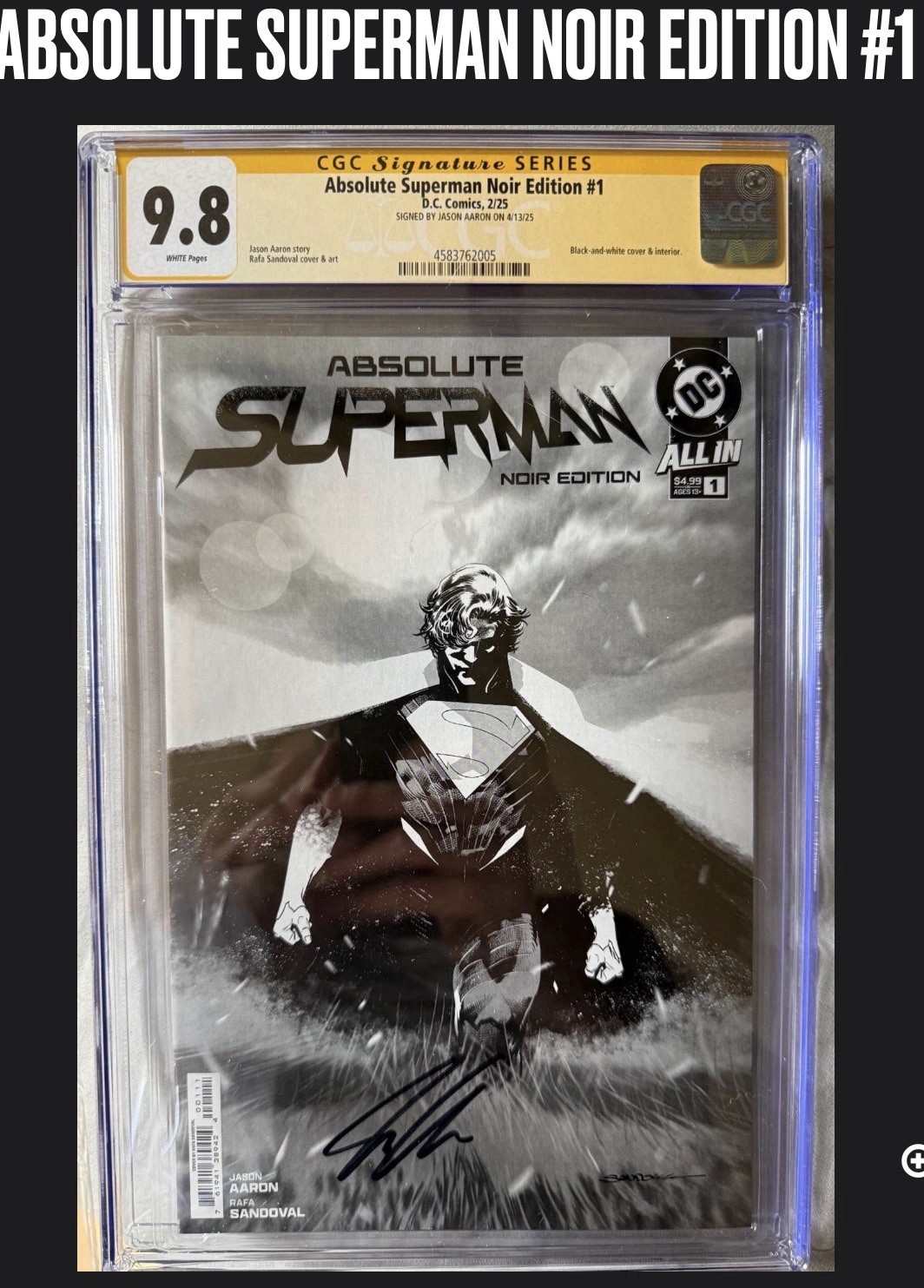 Absolute Superman Noir Edition #1 Cgc 9.8 - Signature Jason Aaron