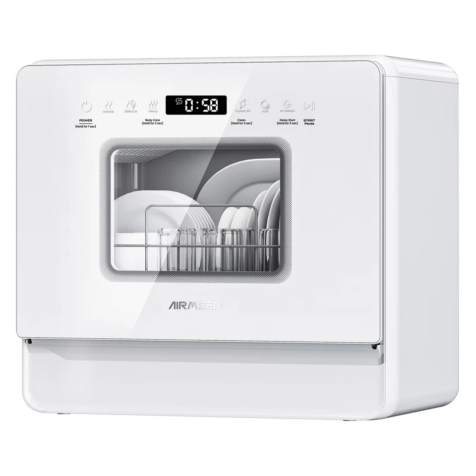 AIRMSEN Compact Dishwasher – 7 Wash Cycles, Built-In 5L Water Tank  – ZMW-DUHA01
