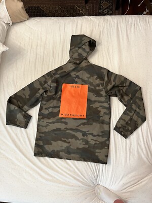 SEEK DISCOMFORT MEN'S CAMO BUTTON UP RAIN JACKET SIZE 2X YES THEORY HOOD YOUTUBE