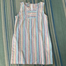 NEW TALBOTS Women Tunic Dress Cabana Rainbow Pom Poms Cotton Linen 16P 16