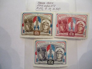 Three  1955 Paraguay Postage Stamps - 0.05, 010, 0.50 Denomination