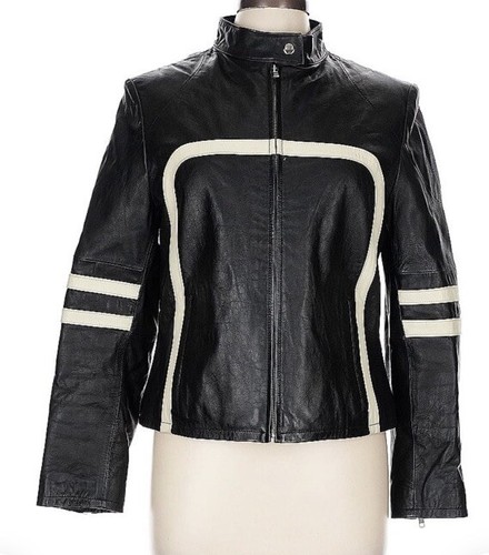 Vintage Wilsons Leather Maxima Large Leder gestreift Biker Motorrad Jacke