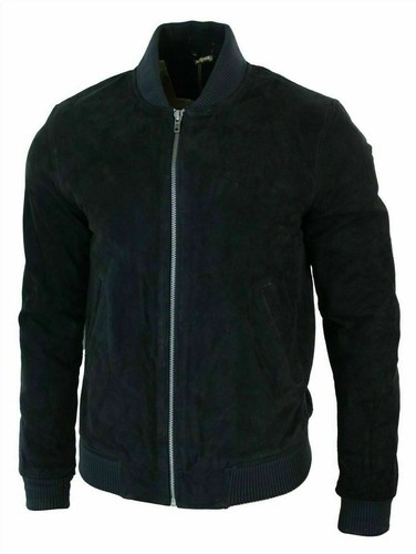 Trendy Men's Sheepskin Suede Leather Jacket Biker Zip Premium Casual Wear Green