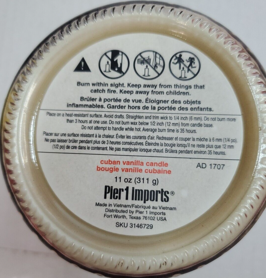 Pier One Imports Cuban Vanilla Single Wick 11 Scented Candle Jar