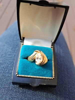Gold Over 925 Sterling Silver Champagne CZ Cocktail Ring Size 7 Elegant 6.11g