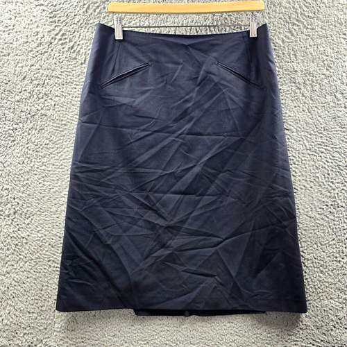 Fletcher Jones Womens A-line Midi Skirt Size 12 Navy Blue Wool Blend