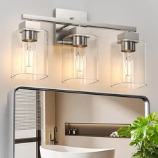 Brush Nickel Bathroom Vanity Light - 3 Light Bathroom Light Fixture Square Desig