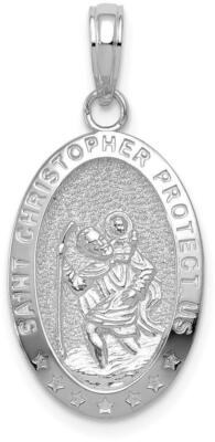 14K White Gold Saint Christopher Protect Us Medal Pendant