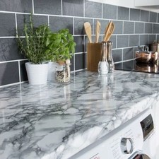 STICKY BACK PLASTIC VINYL 2.1m X 90cm GREY WHITE MARBLE GRANITE SELF ADHESIVE