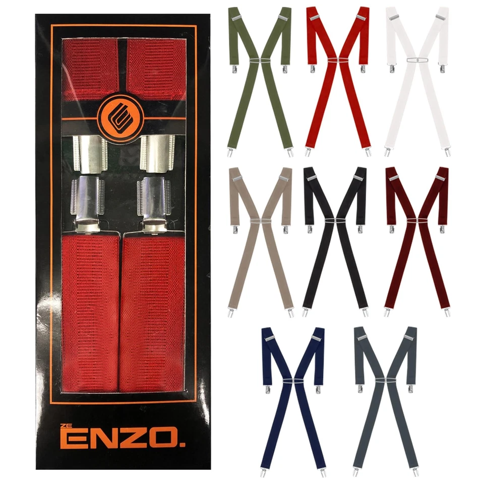 Enzo Braces Elastic Suspenders Mens Adjustable Heavy Duty 35mm Clip On Trousers