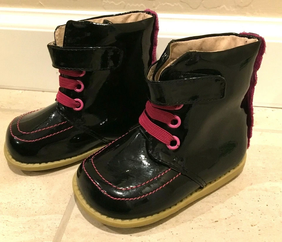 De Colección Livie Luca Bebé Niño Negro Rosa Charol Botas Zapatos Talla 4 EEUC Foto 3 de 4