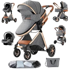 Super 3 in 1 Convertible Baby Stroller Bassinet Mode Hand-held baskets Grey V9