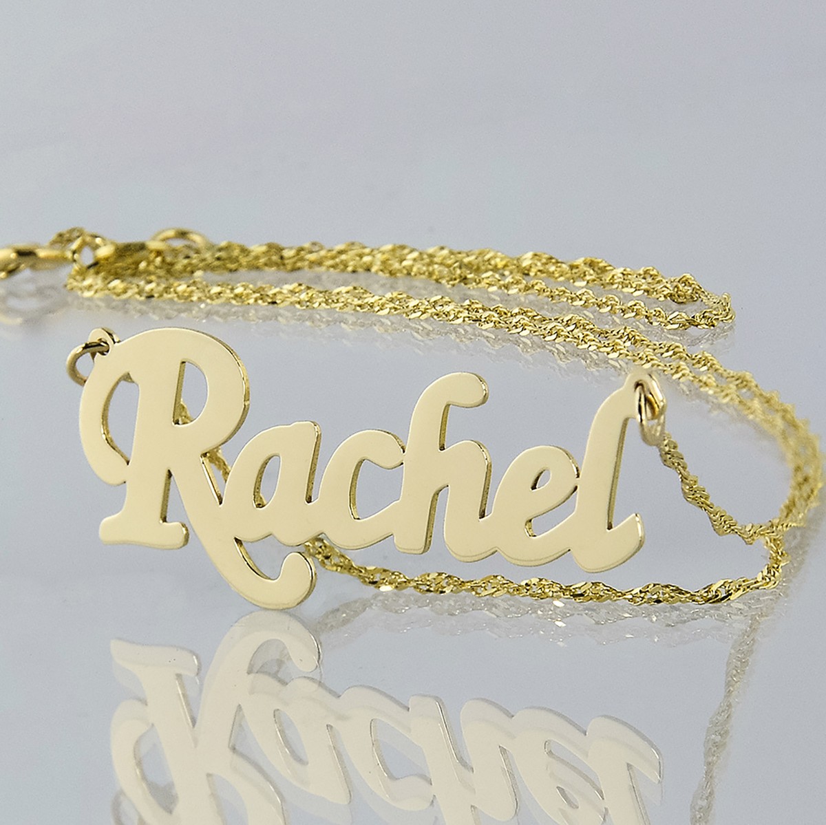 Small Solid 10K Gold Personalized Script Name Necklace Monogram