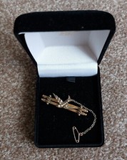 ANTIQUE VICTORIAN 9CT GOLD SEED PEARL SWALLOW BIRD DOUBLE BARREL BROOCH IN BOX