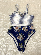Zaful Swimming Costume Size 8 Padded One Piece Cutout Wild Flowers