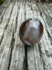 Sterling Silver Ring Vintage chunky Oval Brown and white Quartz Geode Size 6.5