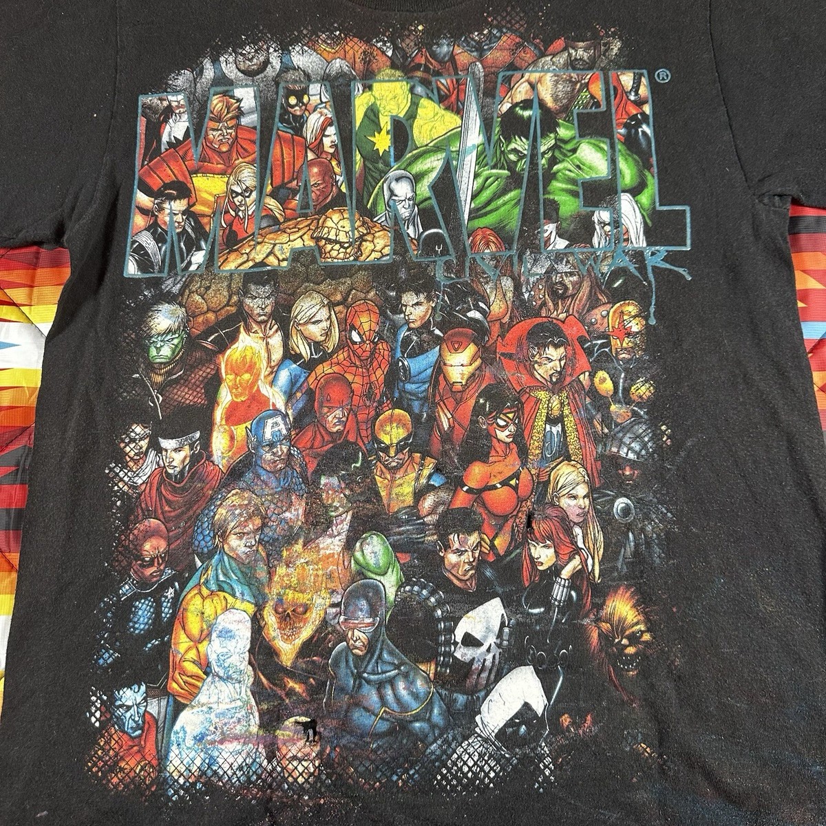 Vintage Y2K Marvel Character Shirt Iron Man Spider Man Ghost Rider