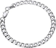 6mm 7.5'' Stainless Steel 316L Sturdy Cuban Link Chain Bracelet For Men Women