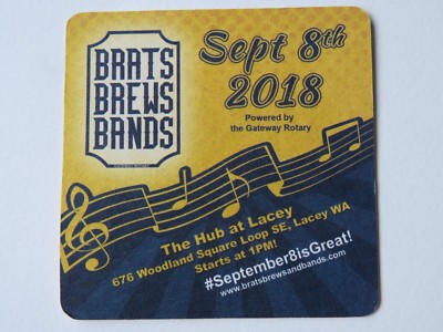 Bier Untersetzer ~ 2018 Brats, Brews , Bänder Fest At The Hub Lacey,Washington