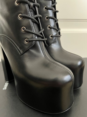 NIB Saint Laurent YSL Mina Cherry Black Leather Lace Up Platform Boots 39 $1895 - Picture 14 of 24