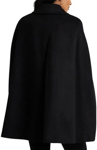 New Women's Lauren Ralph Lauren Wool Blend Buckle Cape in Black Size XS - Imagen 3 de 7
