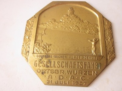 42974 Sachsen Autoplakette Medallie WURZEN 1927 Gesellschaftsfahrt ADAC Dehnitz