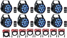 8 Rockville RockPAR TRI LED RGB Par Cans DJ Black DMX Wash Lights Remotes Cables