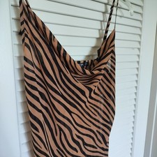 Nasty Gal Size 2 Brown and Black Zebra Print Dress Side slit spaghetti straps