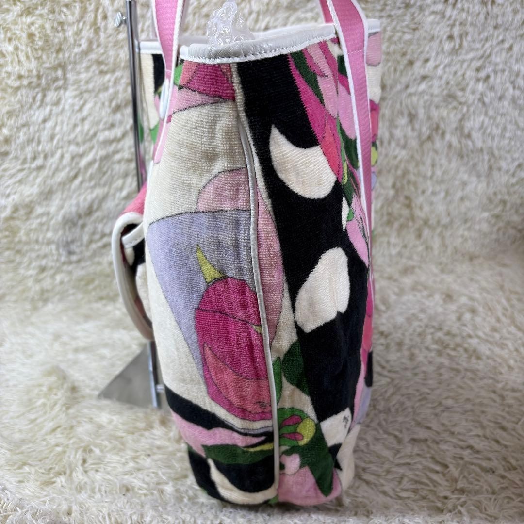 Emilio Pucci Tote Bag Terry Cloth Multicolor Print Logo Strap